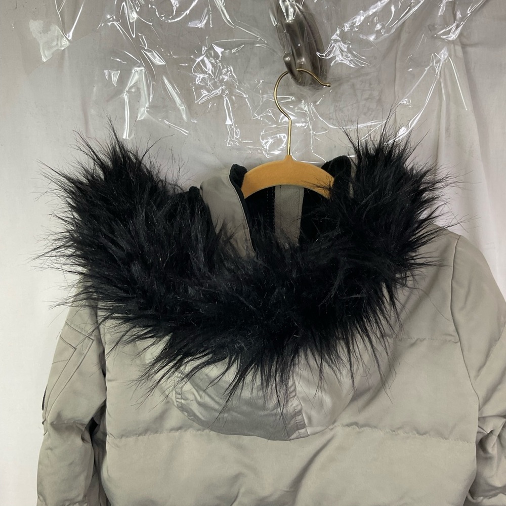 Hollister Gray Black Faux Fur Trim Hooded Ultimate Puffer Bomber Jacket Size S - Picture 10 of 15